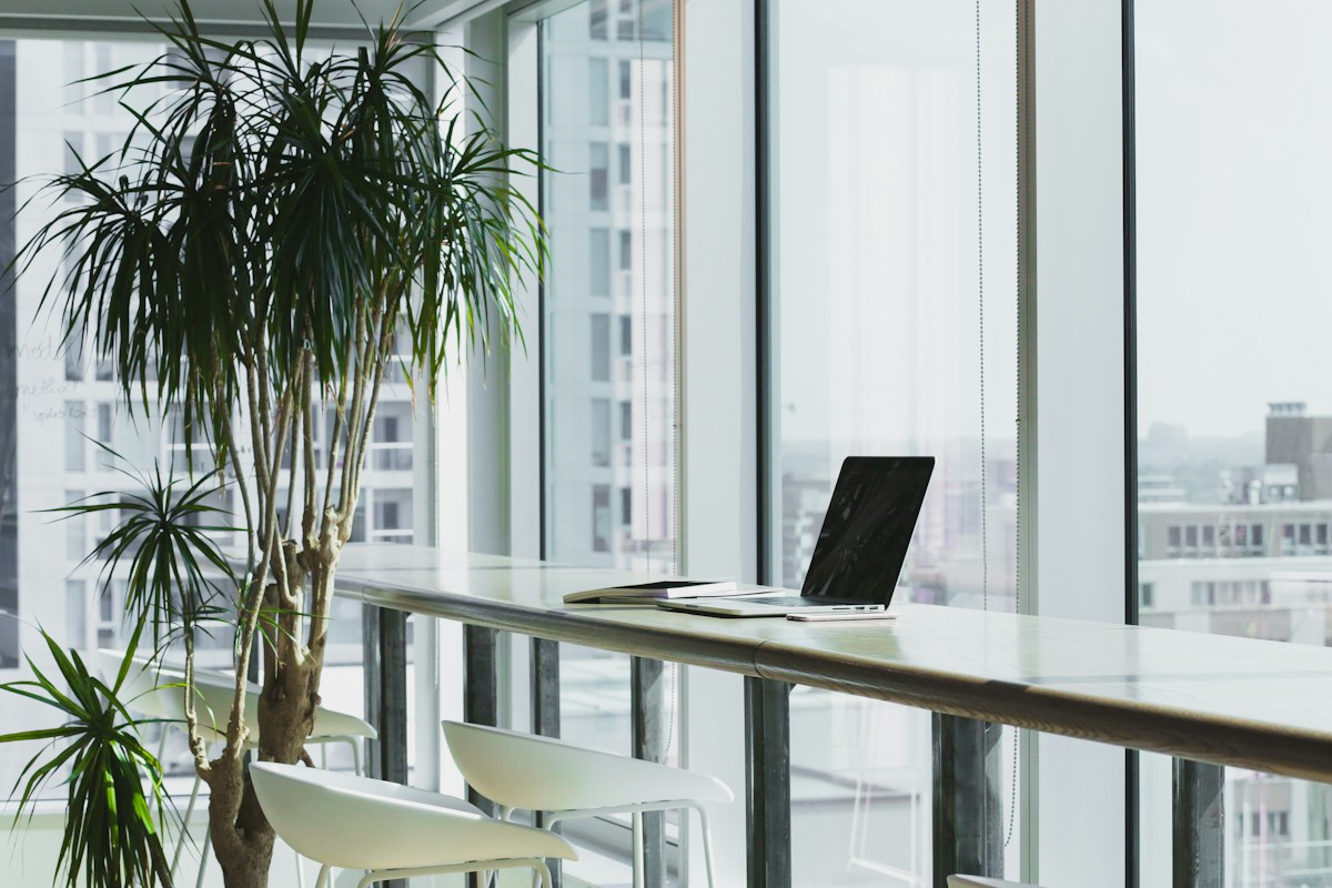 Branded office workspace — illustrative reference