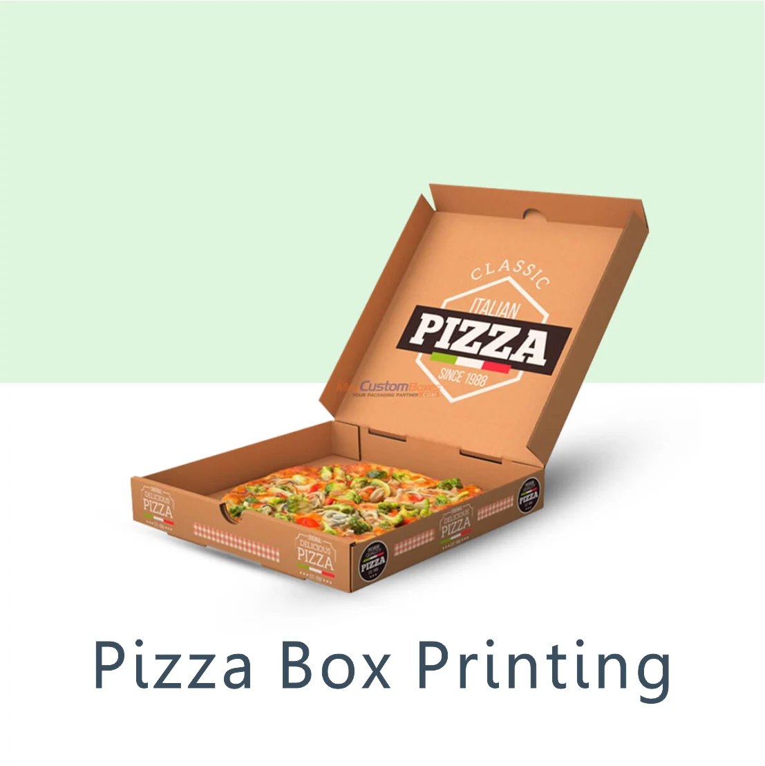 Printed pizza box presentation