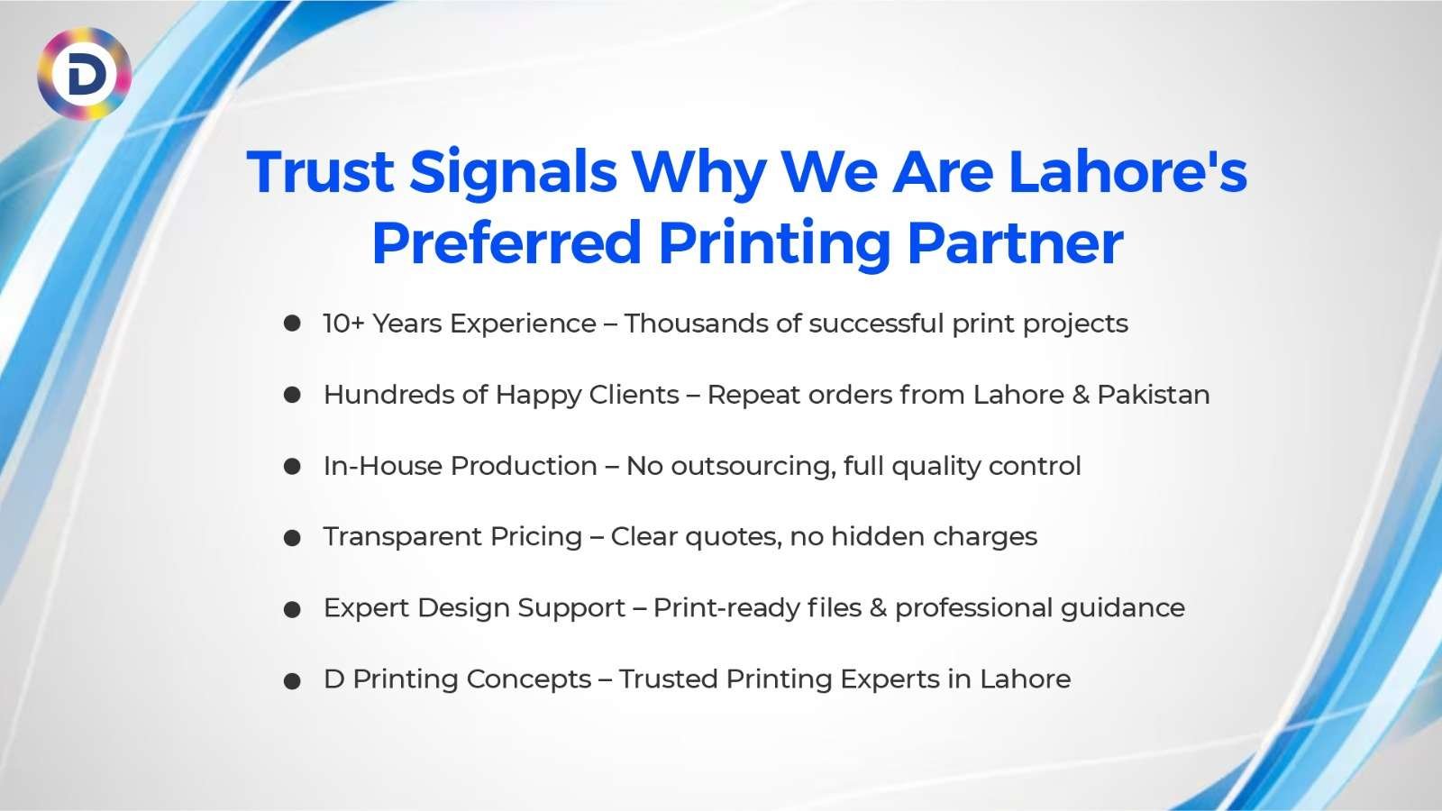 Trust Signals — Why We Are Lahore's Preferred Printing Partner