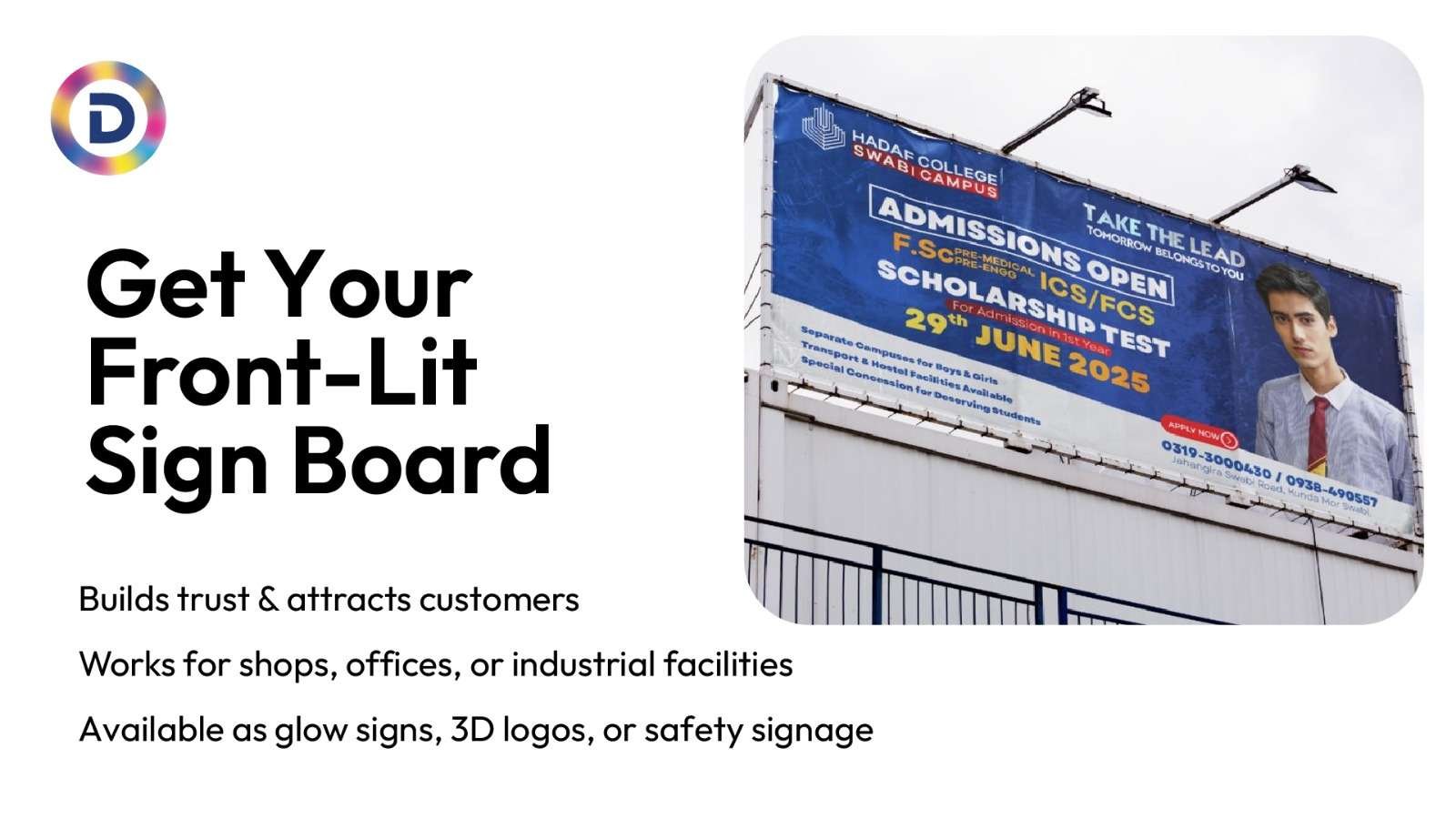 Get Your Front Lit Sign Board Made in Lahore Today