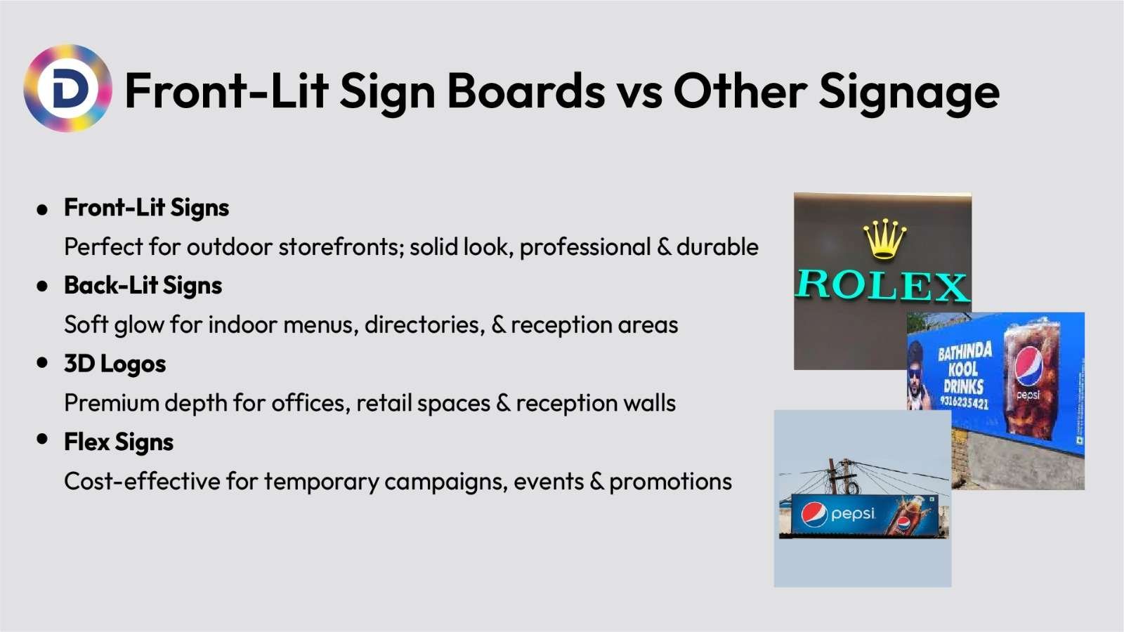 Front Lit Sign Board vs Other Signage