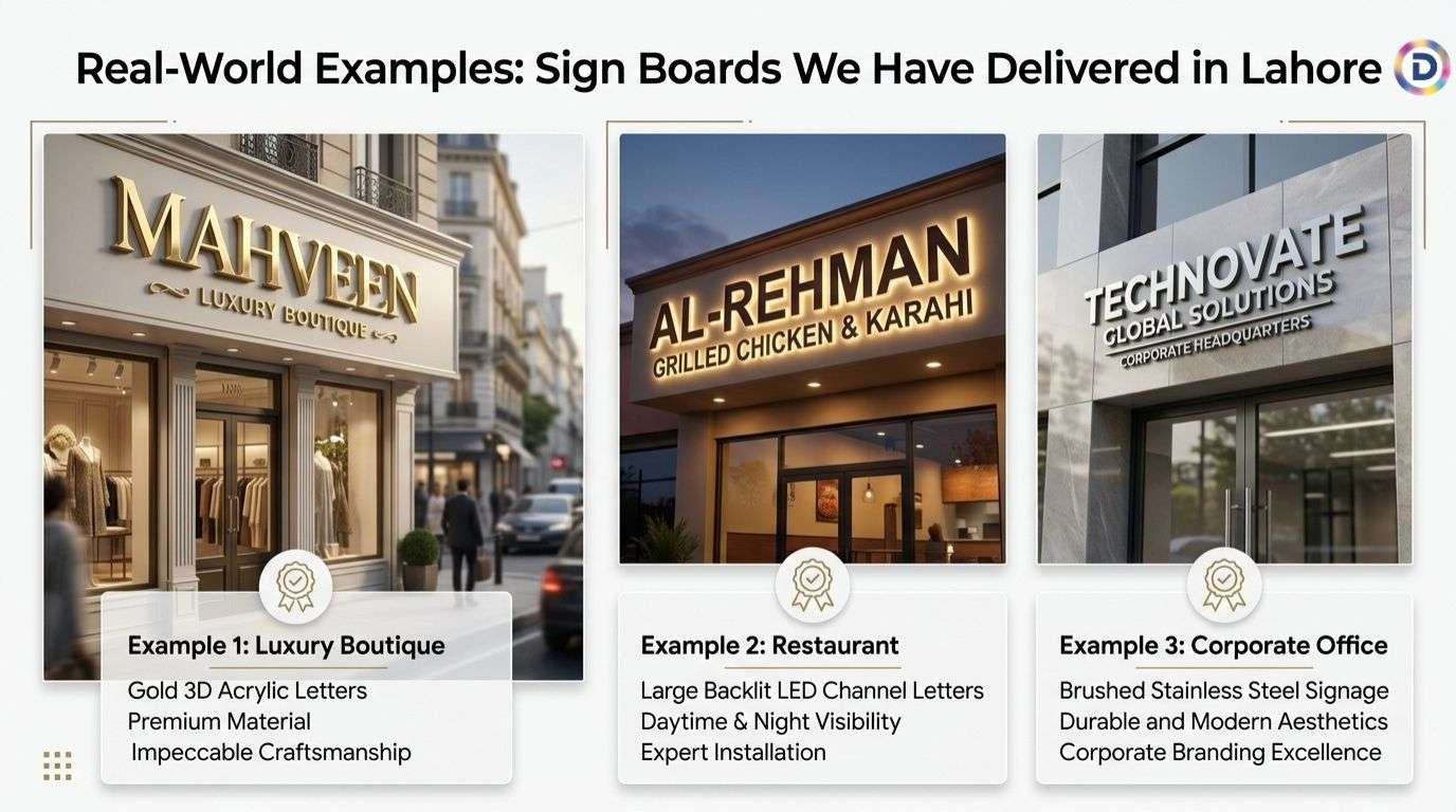 Real-World Examples: Sign Boards We Have Delivered in Lahore