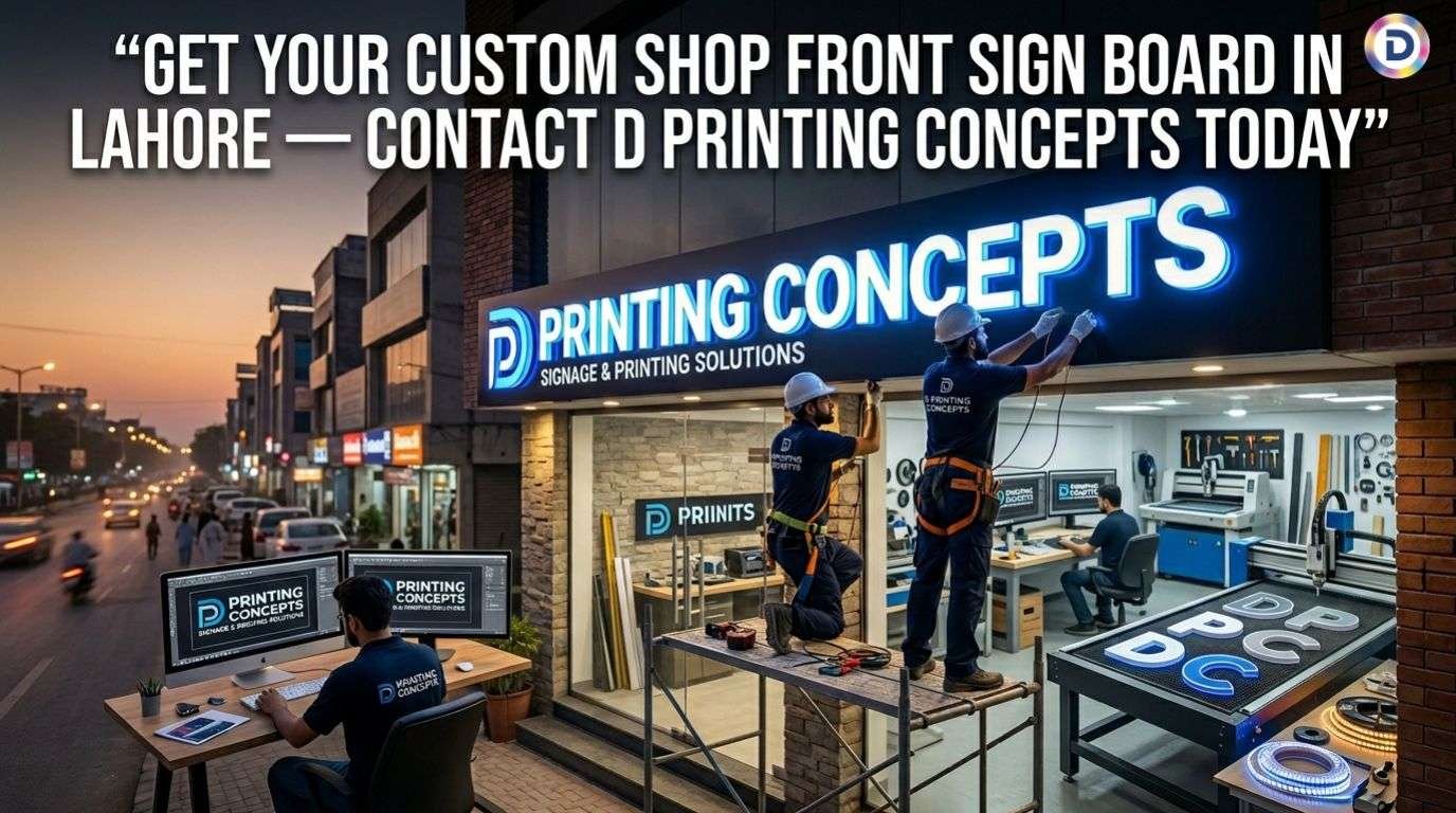 Get Your Custom Shop Front Sign Board in Lahore — Contact D Printing Concepts Today