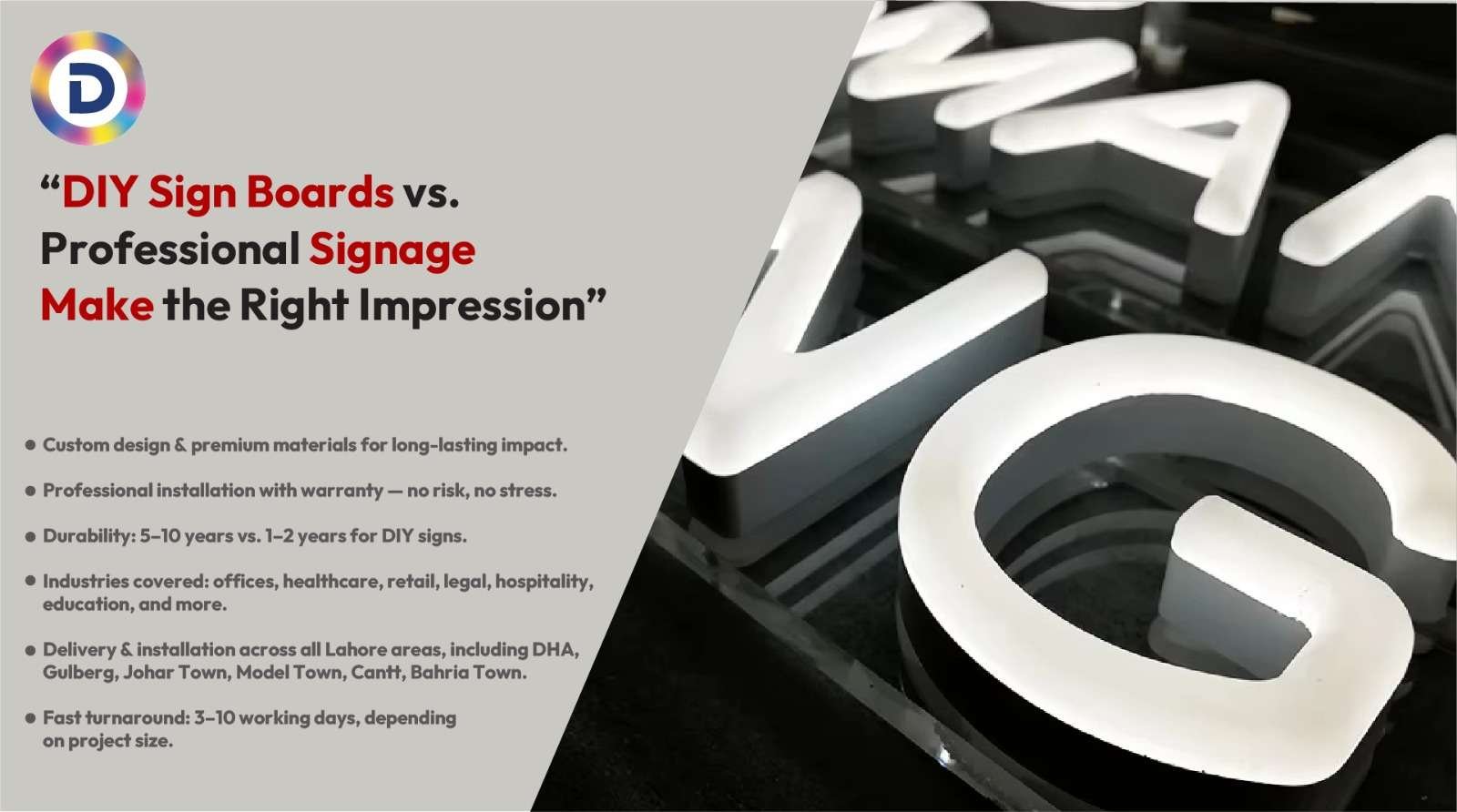 Comparison: DIY Sign Boards vs. Professional Signage by D Printing Concepts