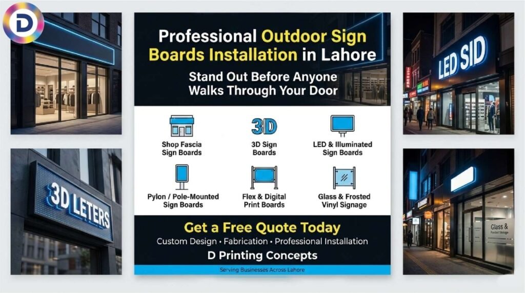 Professional Outdoor Sign Boards Installation in Lahore