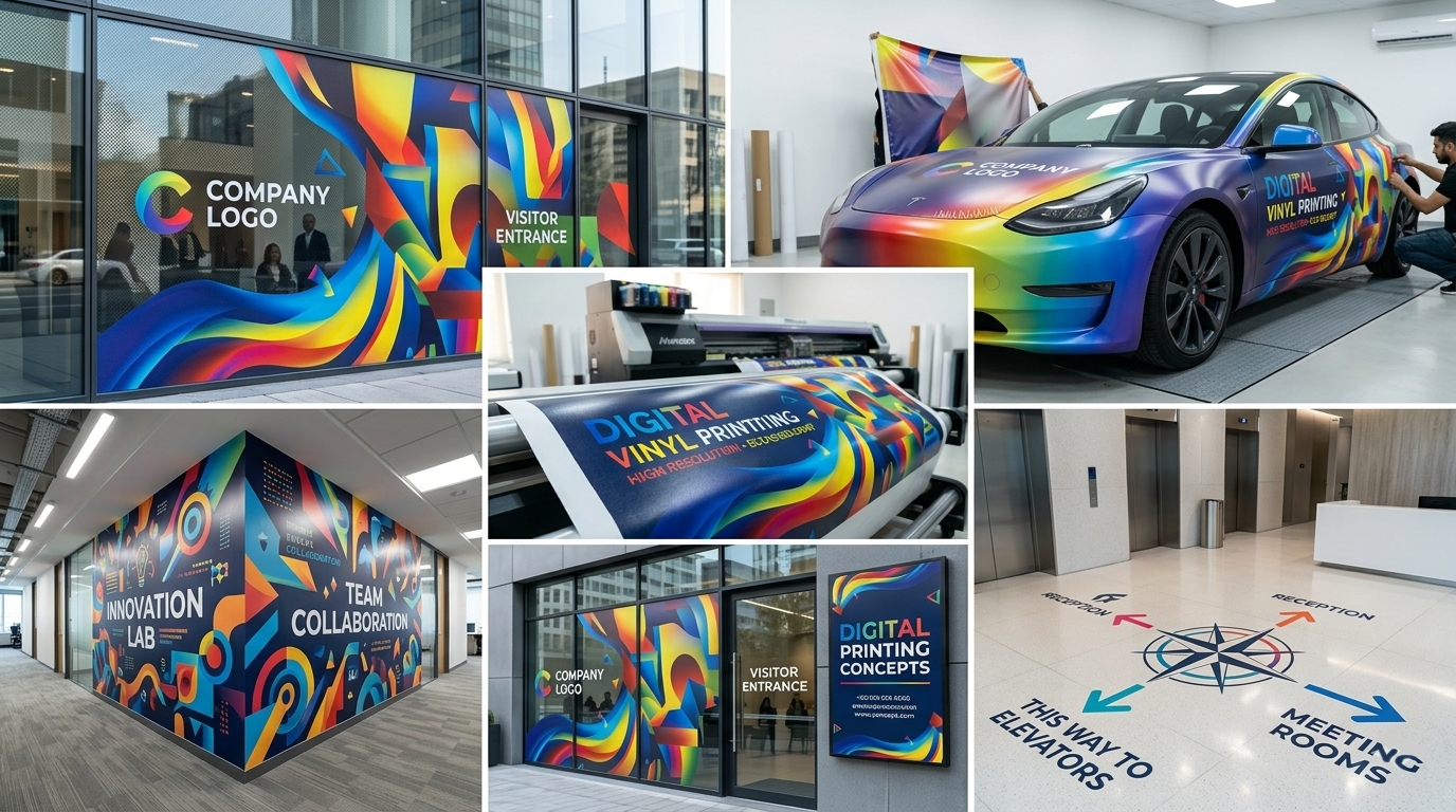 vinyl printing applications in Lahore including window wall vehicle floor and sign board branding