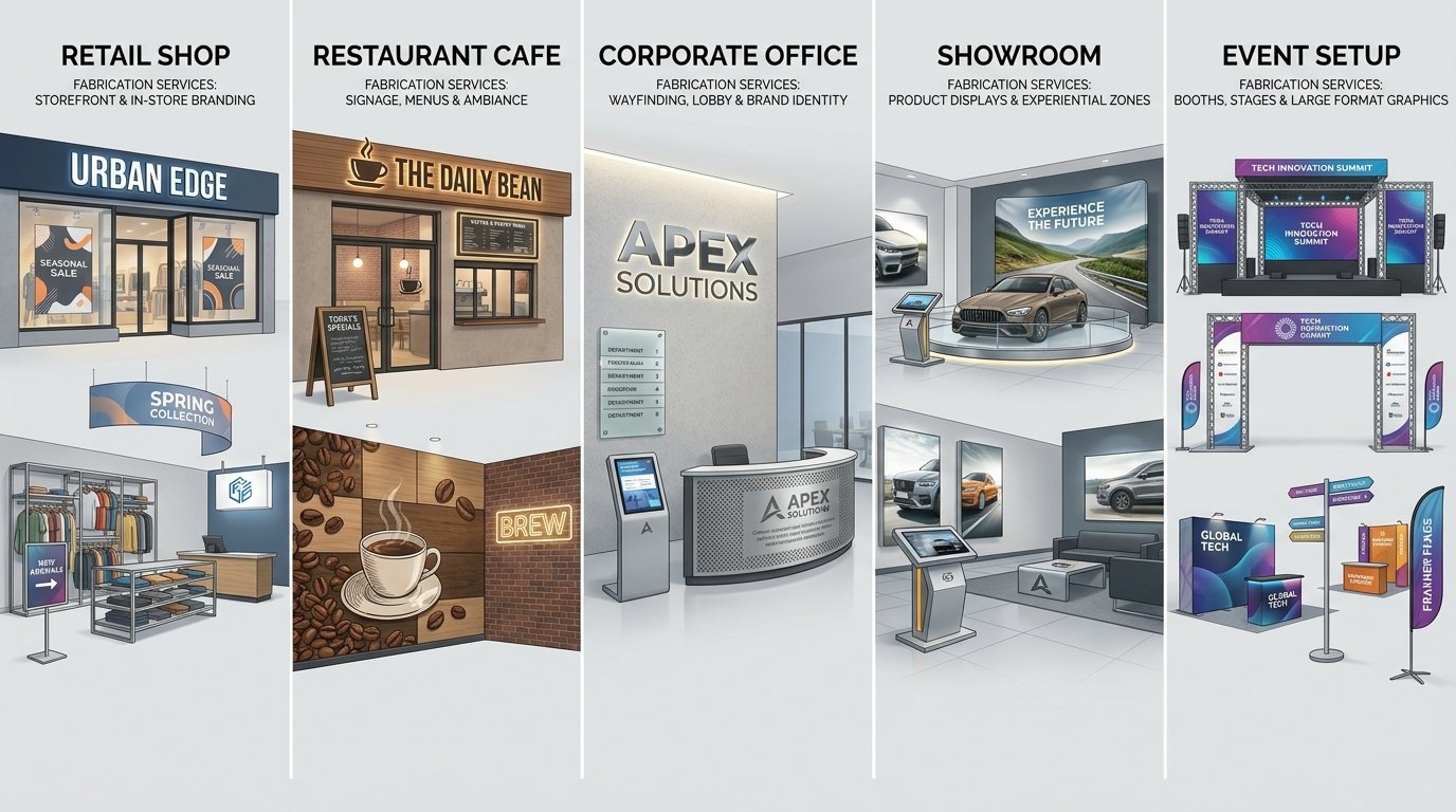 industries using fabrication services including retail shops cafes offices showrooms and events