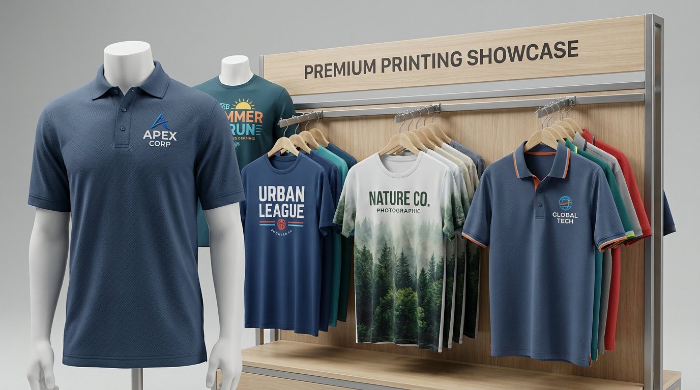 types of polo shirt printing in Lahore including embroidery screen printing and fabric options