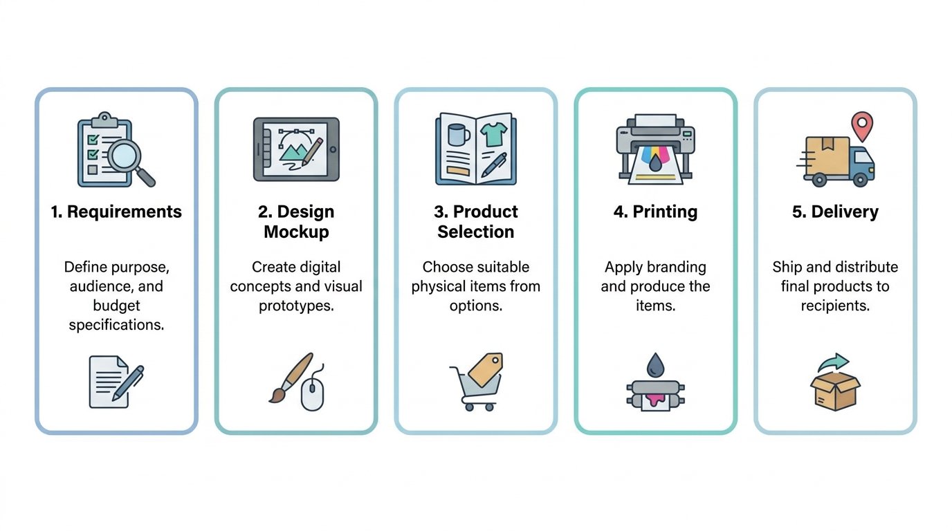 5 step workflow for promotional product design printing and delivery